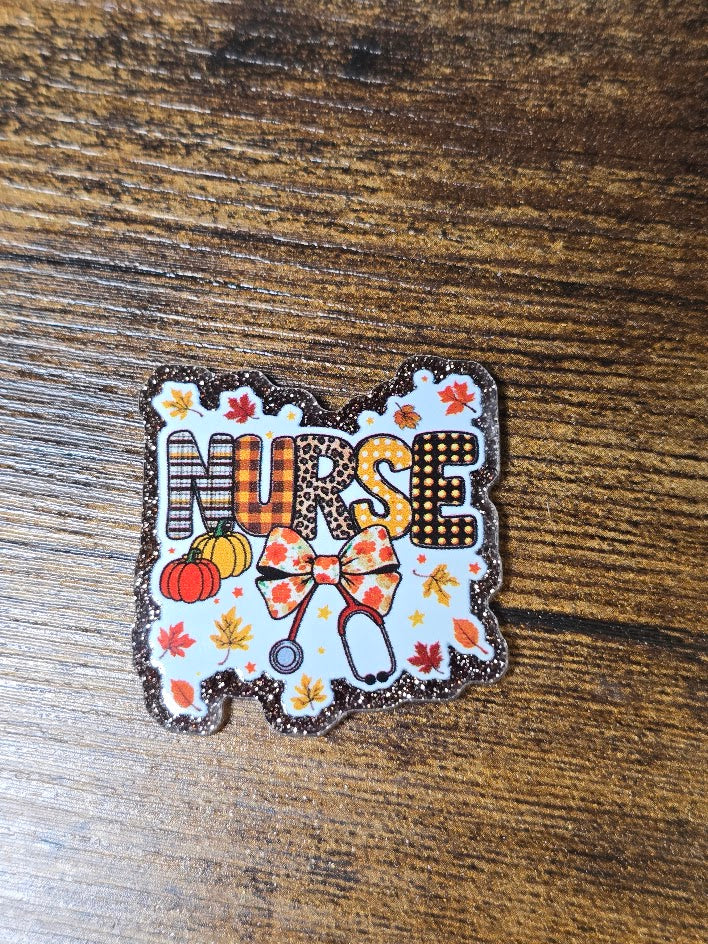 Acrylic Glitter Flatbacks - Nurse Autumn Bow Tie