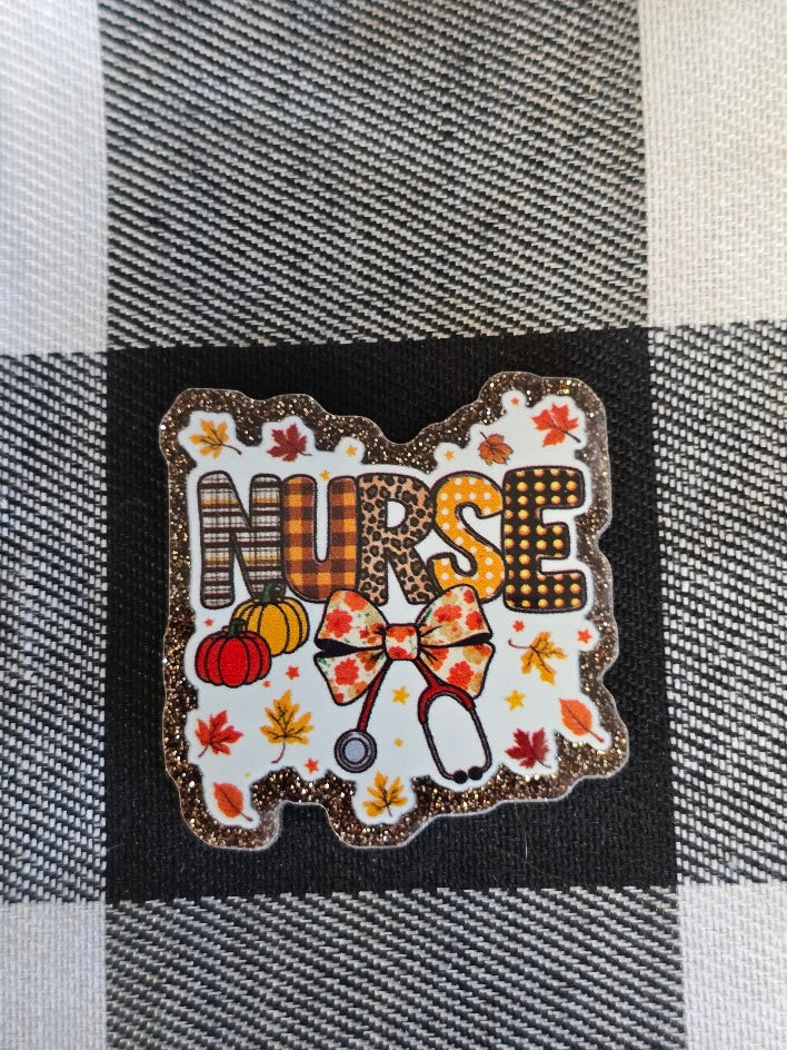 Acrylic Glitter Flatbacks - Nurse Autumn Bow Tie