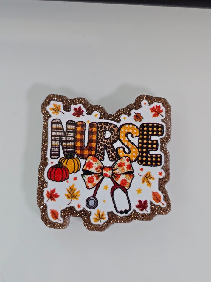 Acrylic Glitter Flatbacks - Nurse Autumn Bow Tie