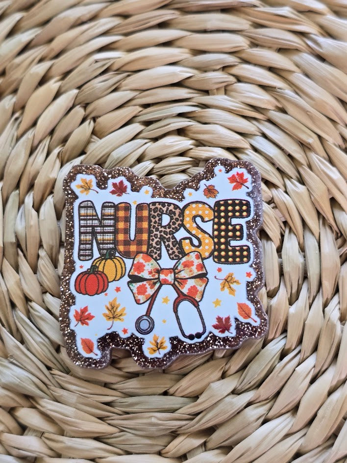 Acrylic Glitter Flatbacks - Nurse Autumn Bow Tie