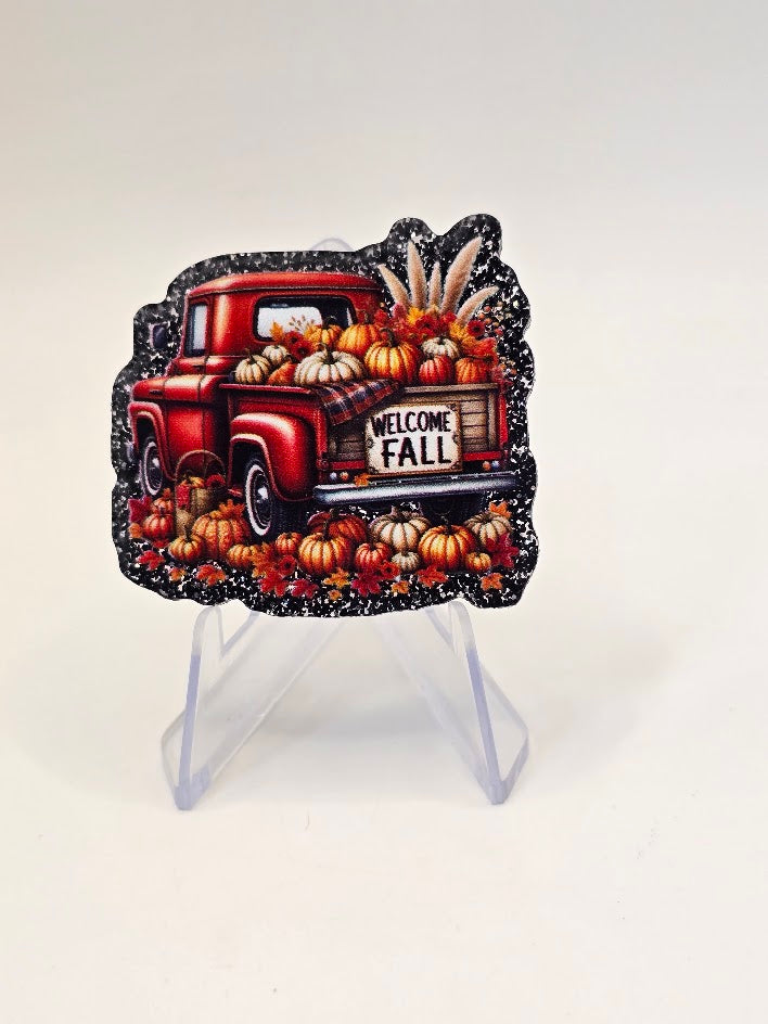 Acrylic Glitter Flatbacks - Welcome Fall Truck