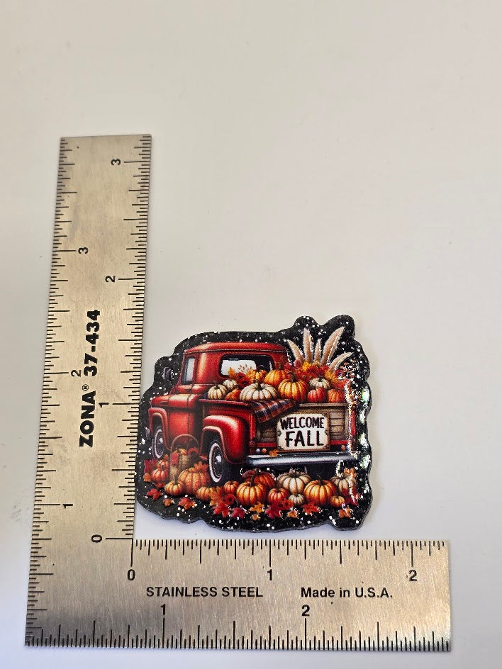 Acrylic Glitter Flatbacks - Welcome Fall Truck