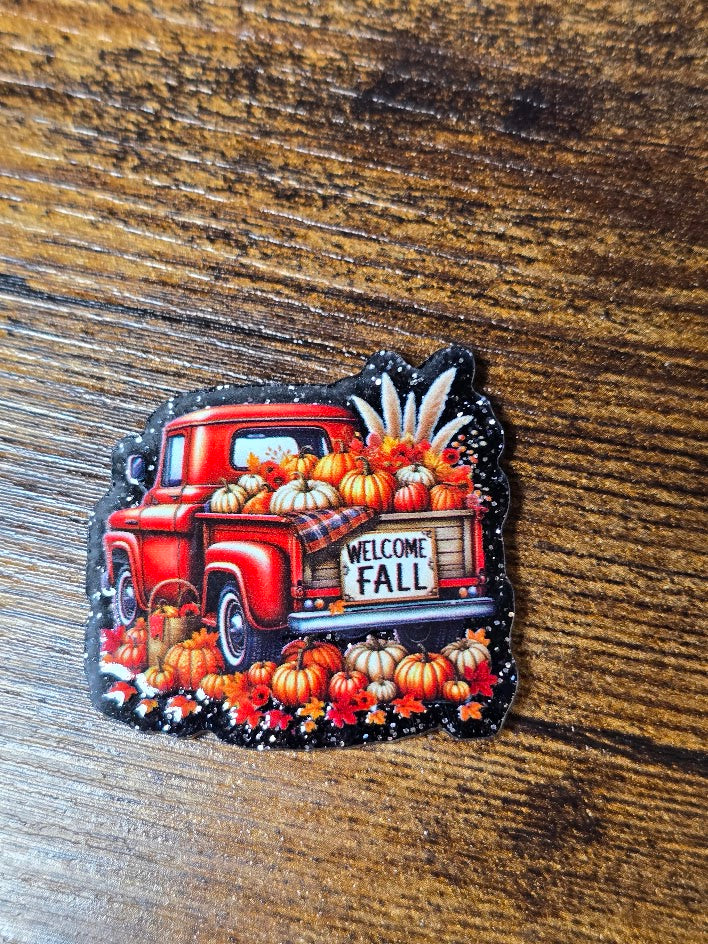 Acrylic Glitter Flatbacks - Welcome Fall Truck