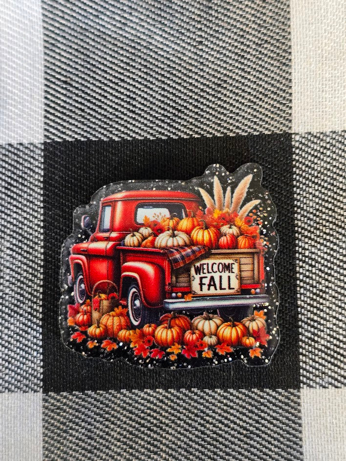 Acrylic Glitter Flatbacks - Welcome Fall Truck