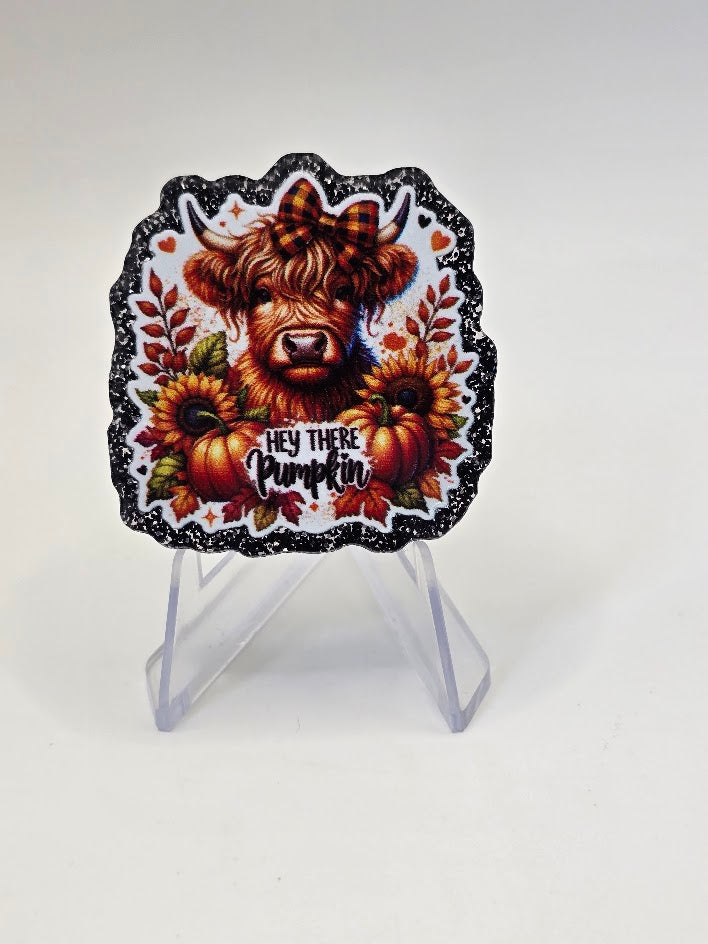Acrylic Glitter Flatbacks - Hey There Pumpkin