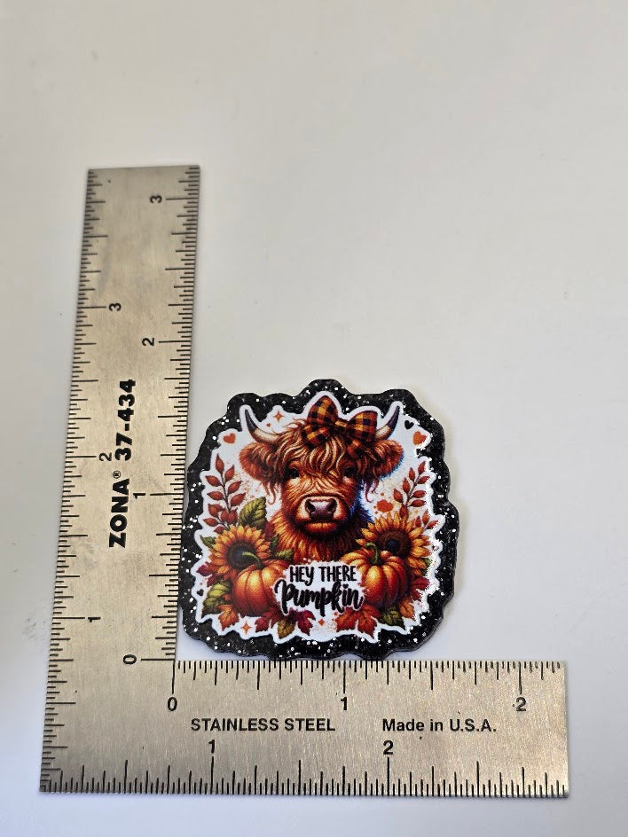 Acrylic Glitter Flatbacks - Hey There Pumpkin