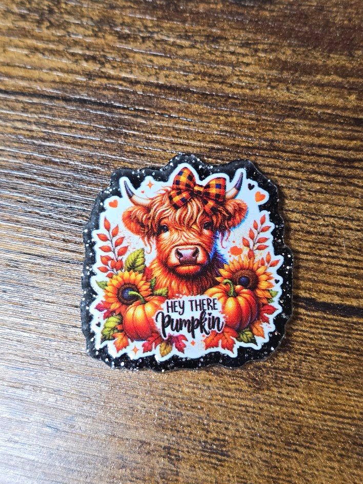 Acrylic Glitter Flatbacks - Hey There Pumpkin