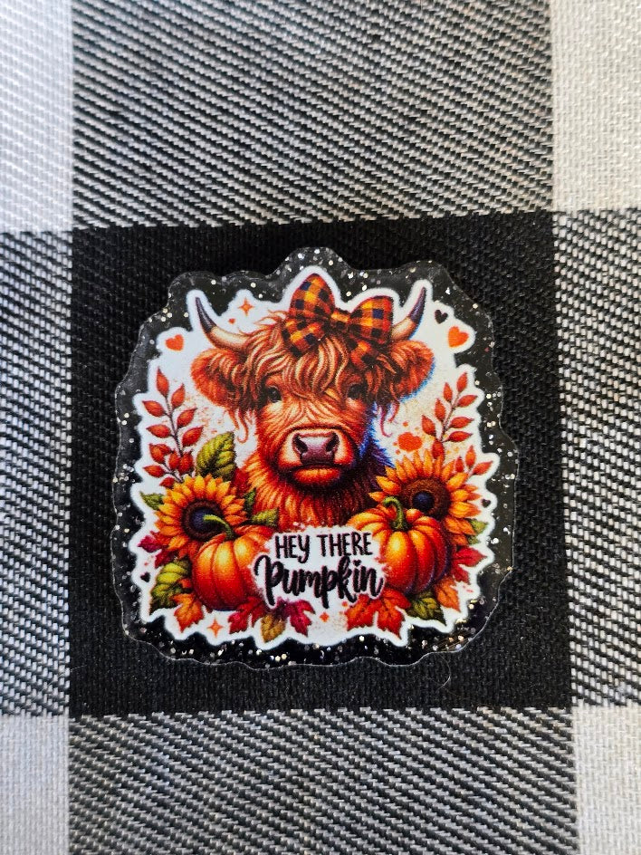 Acrylic Glitter Flatbacks - Hey There Pumpkin