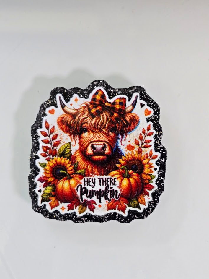 Acrylic Glitter Flatbacks - Hey There Pumpkin