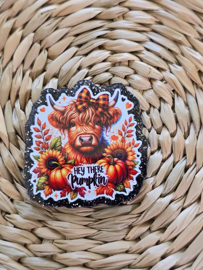 Acrylic Glitter Flatbacks - Hey There Pumpkin