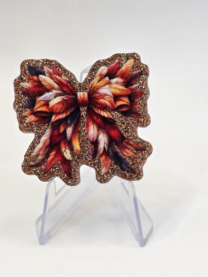 Acrylic Glitter Flatbacks - Bowtie Leaves