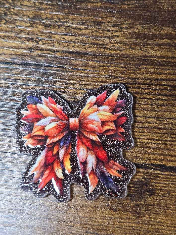 Acrylic Glitter Flatbacks - Bowtie Leaves