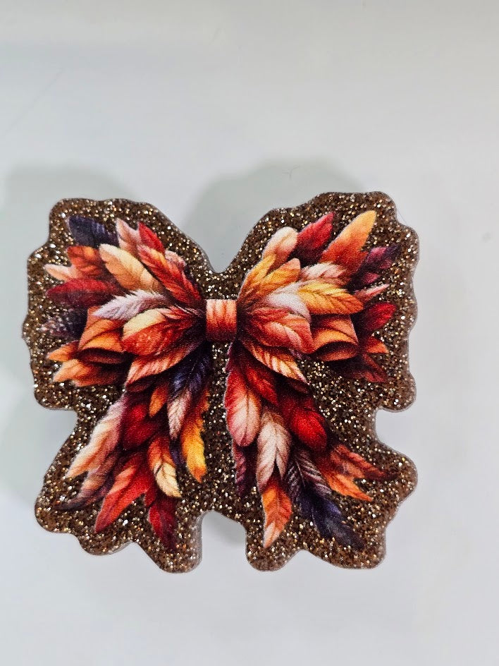 Acrylic Glitter Flatbacks - Bowtie Leaves