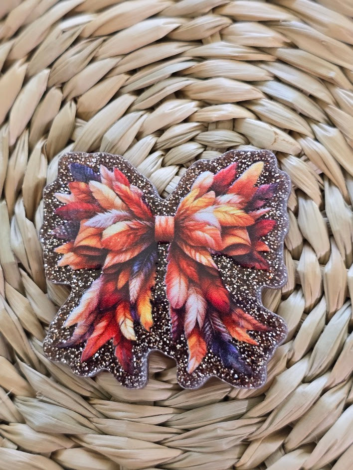 Acrylic Glitter Flatbacks - Bowtie Leaves