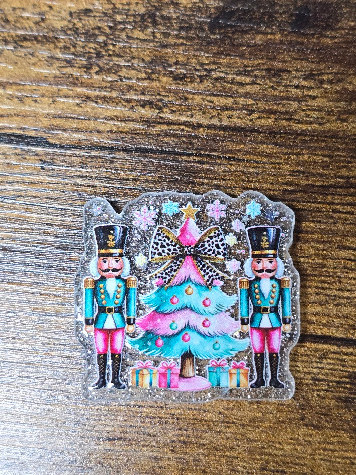 Acrylic Glitter Flatbacks - Pink And Blue Nutcrackers