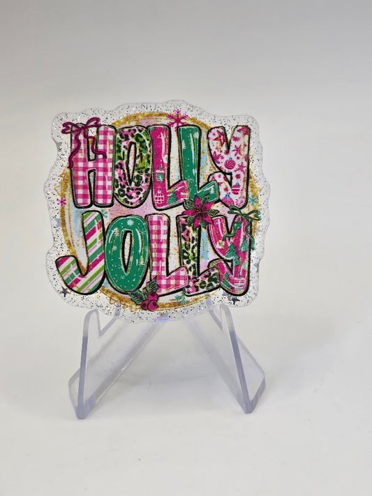Acrylic Glitter Flatbacks - Holly Jolly
