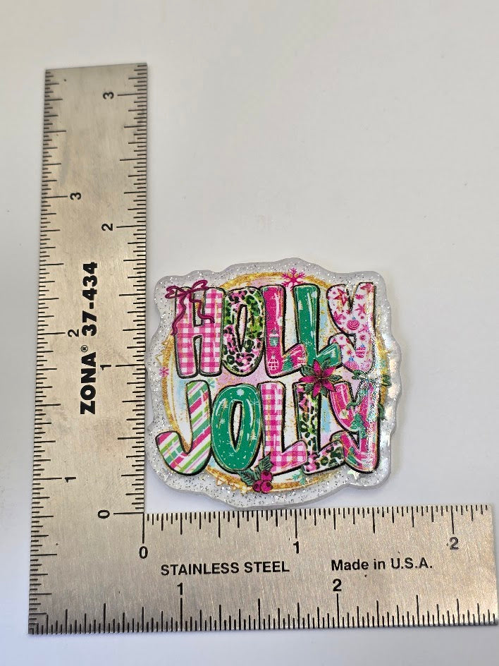 Acrylic Glitter Flatbacks - Holly Jolly