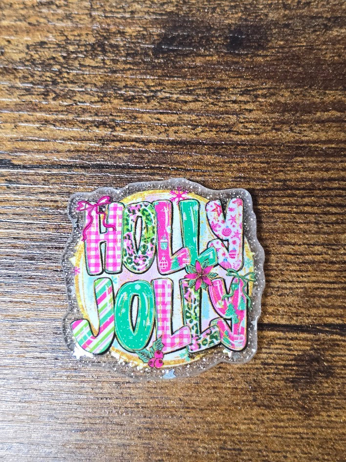 Acrylic Glitter Flatbacks - Holly Jolly