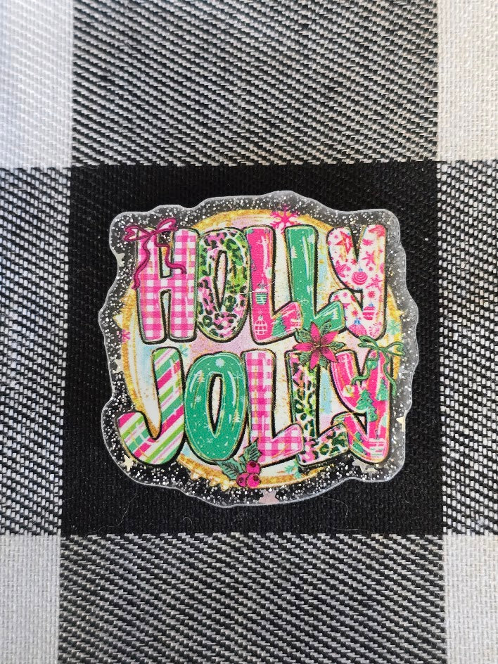 Acrylic Glitter Flatbacks - Holly Jolly