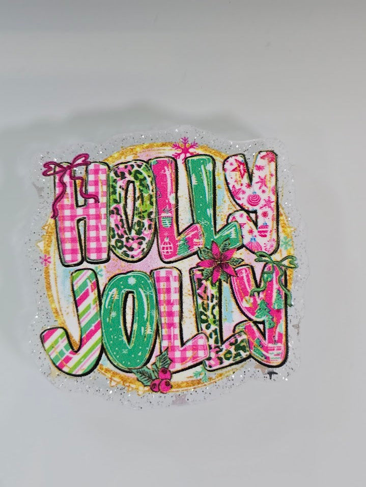 Acrylic Glitter Flatbacks - Holly Jolly