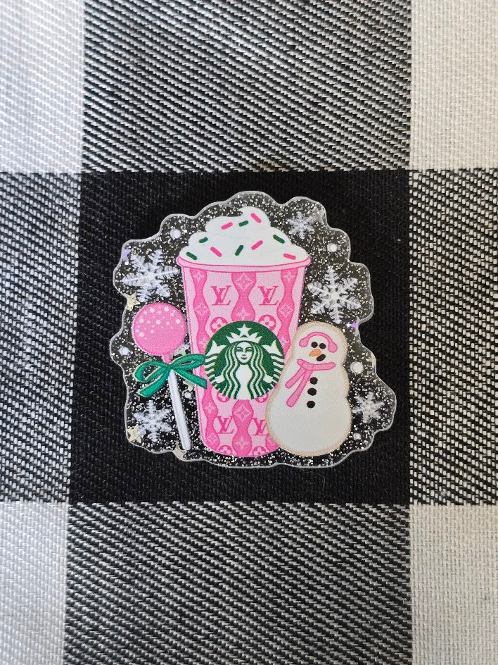 Acrylic Glitter Flatbacks - Starbucks Winter