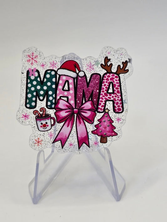 Acrylic Glitter Flatbacks - Mama Pink Christmas