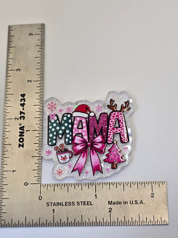 Acrylic Glitter Flatbacks - Mama Pink Christmas
