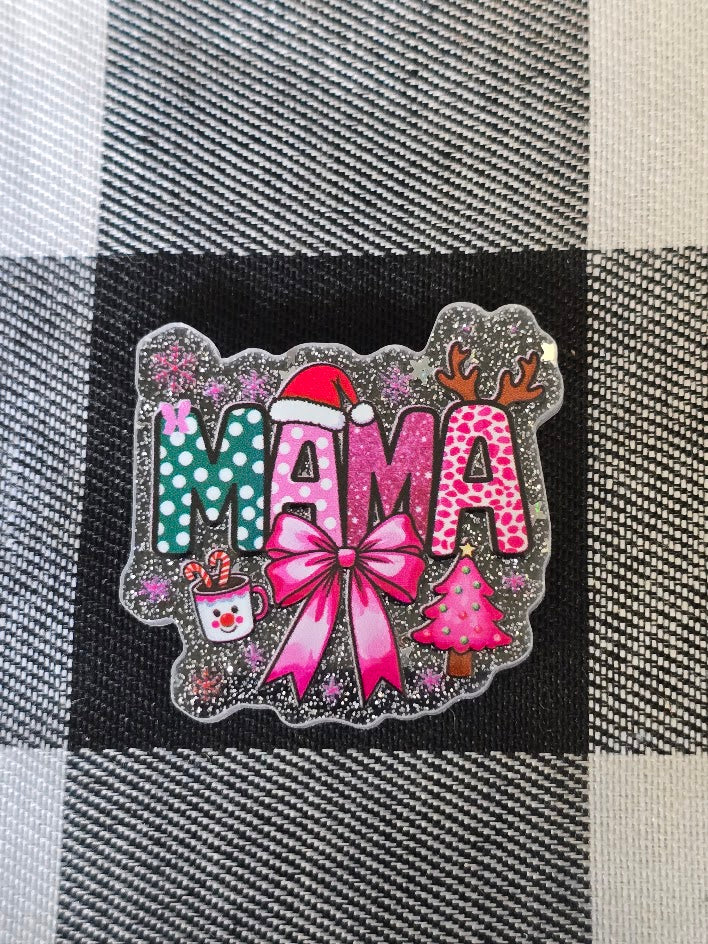 Acrylic Glitter Flatbacks - Mama Pink Christmas