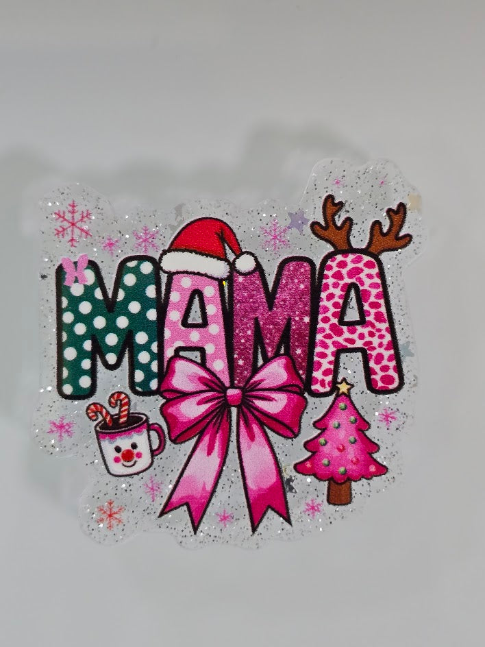 Acrylic Glitter Flatbacks - Mama Pink Christmas