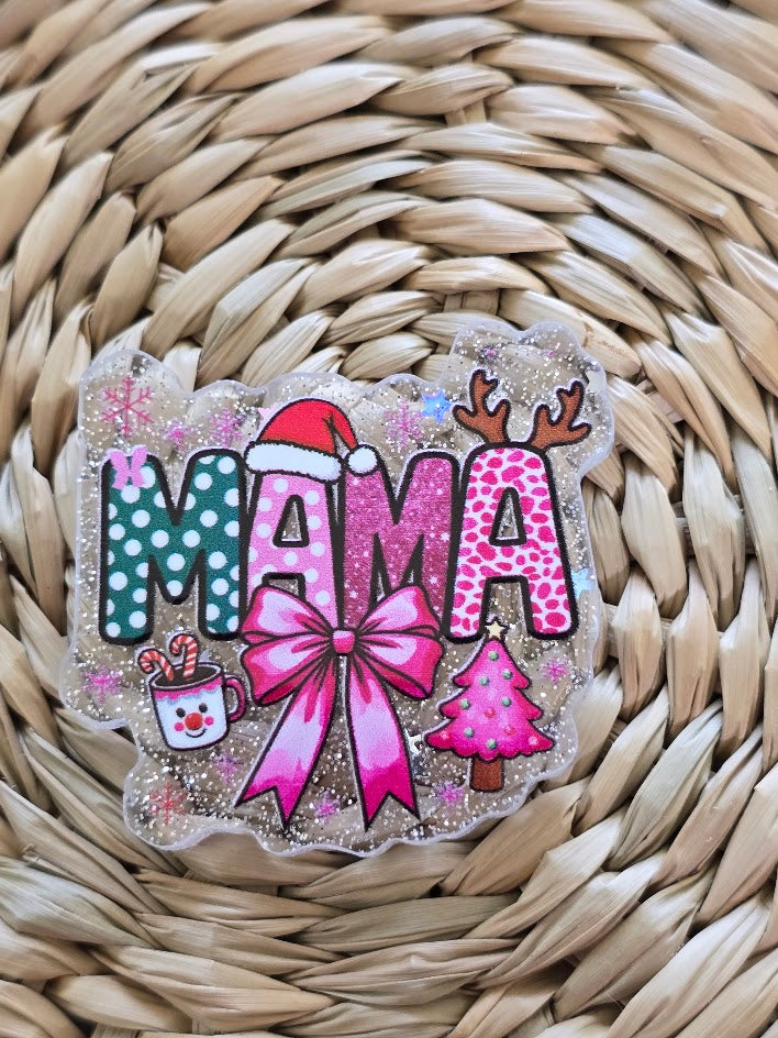 Acrylic Glitter Flatbacks - Mama Pink Christmas