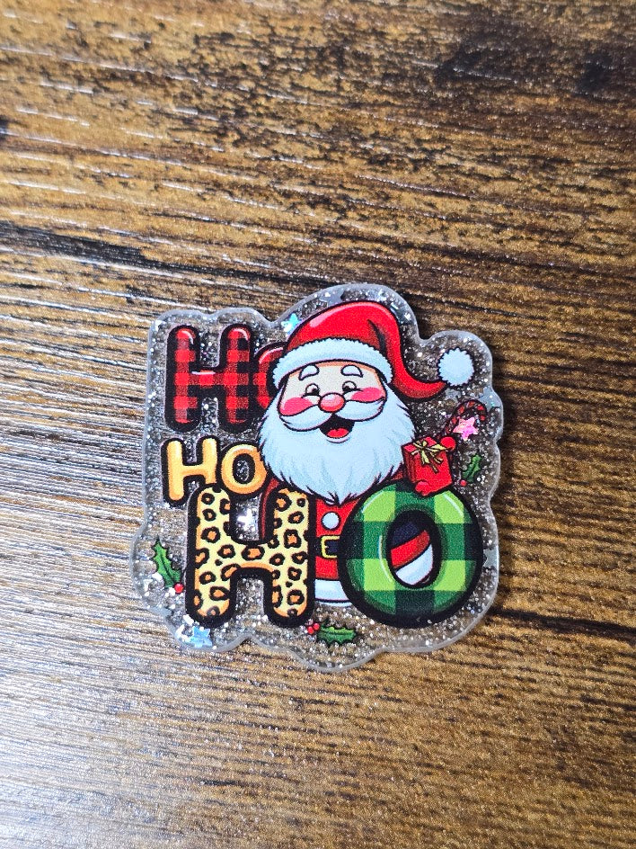 Acrylic Glitter Flatbacks - Ho Ho Ho