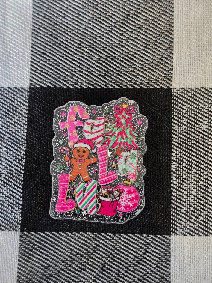 Acrylic Glitter Flatbacks - Fa La La