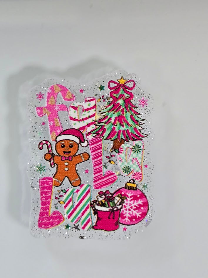 Acrylic Glitter Flatbacks - Fa La La