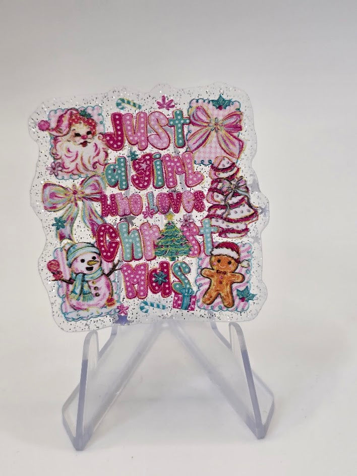Acrylic Glitter Flatbacks - Just A Girl Who Loves Christmas