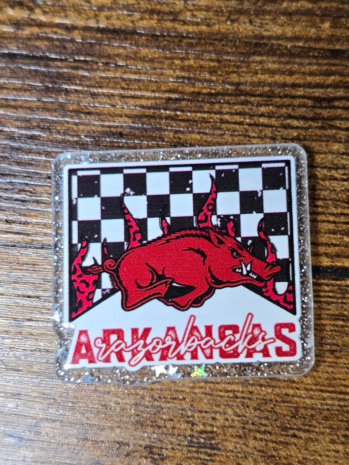 Acrylic Glitter Flatbacks - Arkansas Razorbacks