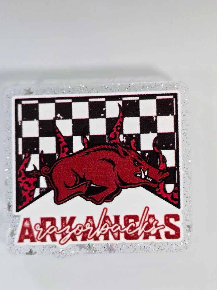 Acrylic Glitter Flatbacks - Arkansas Razorbacks