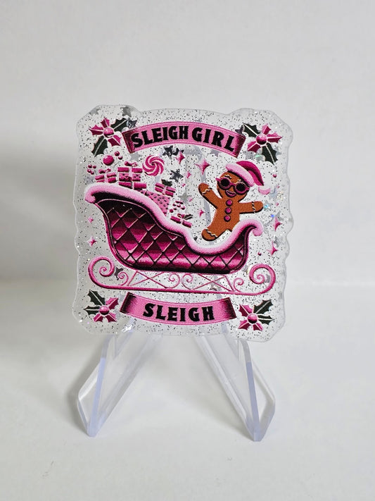Acrylic Glitter Flatbacks - Sleigh Girl