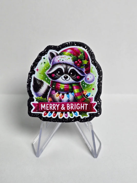 Acrylic Glitter Flatbacks-Merry and Bright Racoon