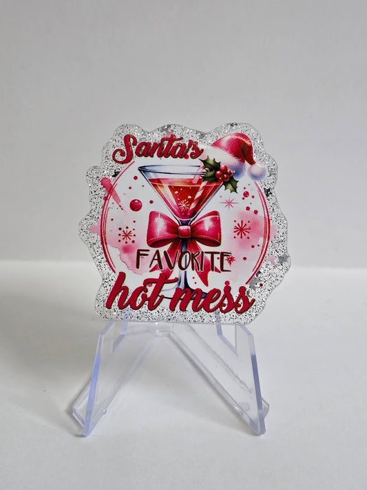 Acrylic Glitter Flatbacks- Santa's Favorite Hot Mess