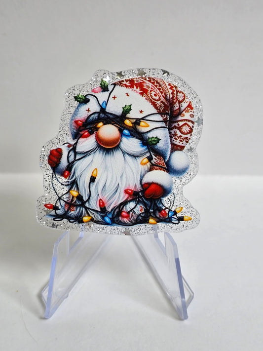 Acrylic Glitter Flatbacks- Christmas Gnome with Holiday Lights