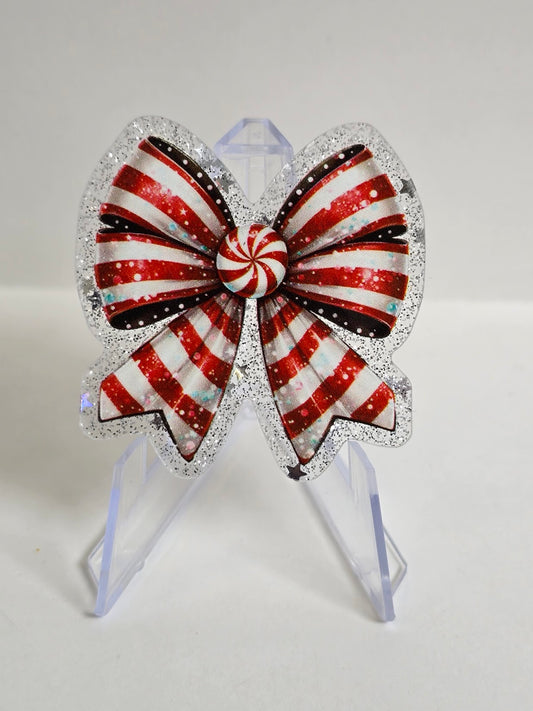 Acrylic Glitter Flatbacks - Candy Cane Bowtie
