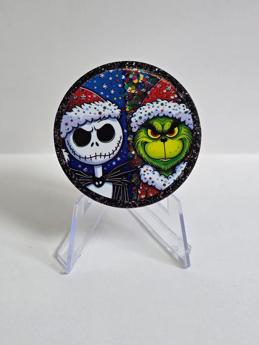 Acrylic Glitter Flatbacks - Jack And Grinch