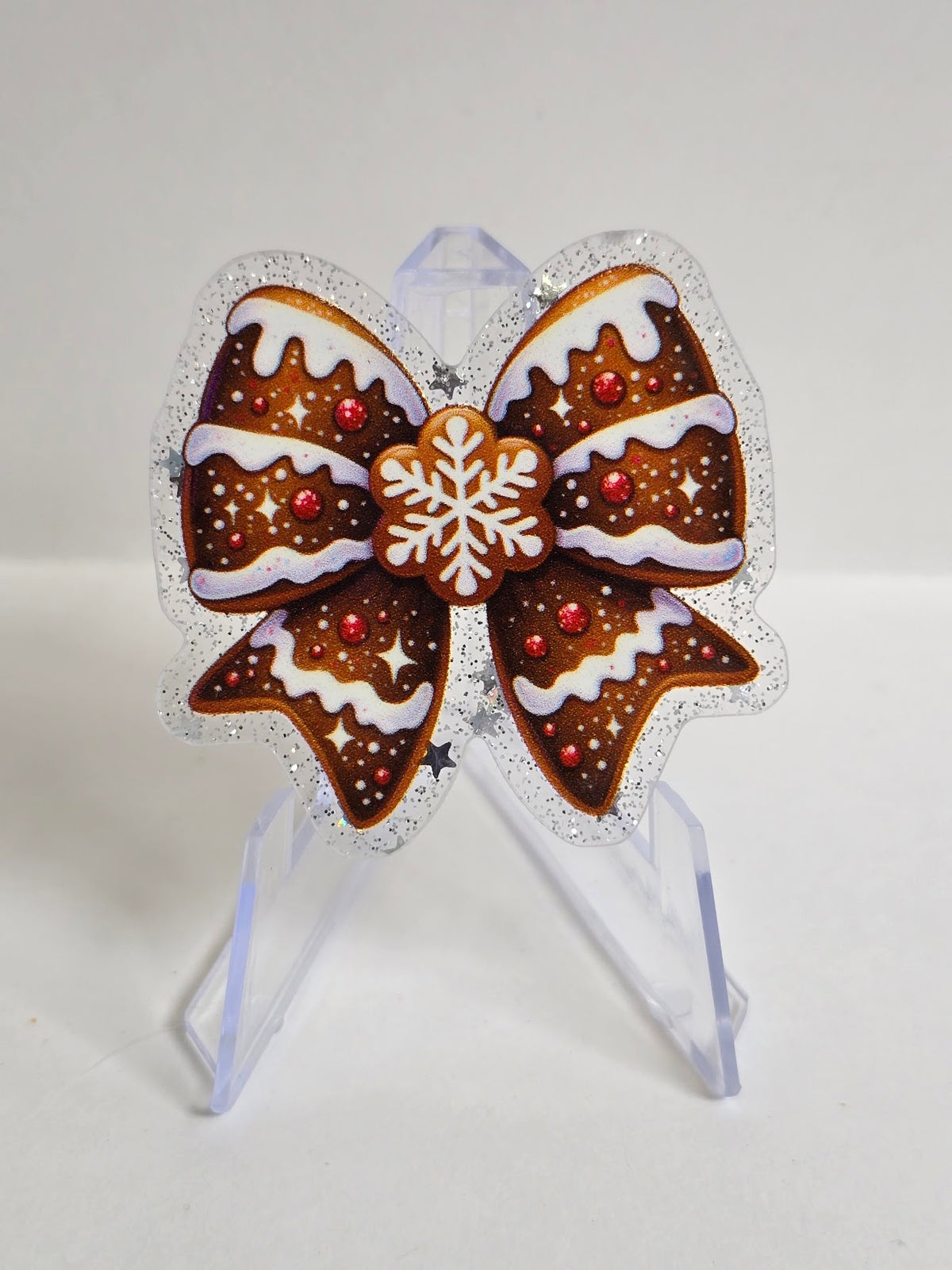 Acrylic Glitter Flatbacks - Gingerbread Bowtie