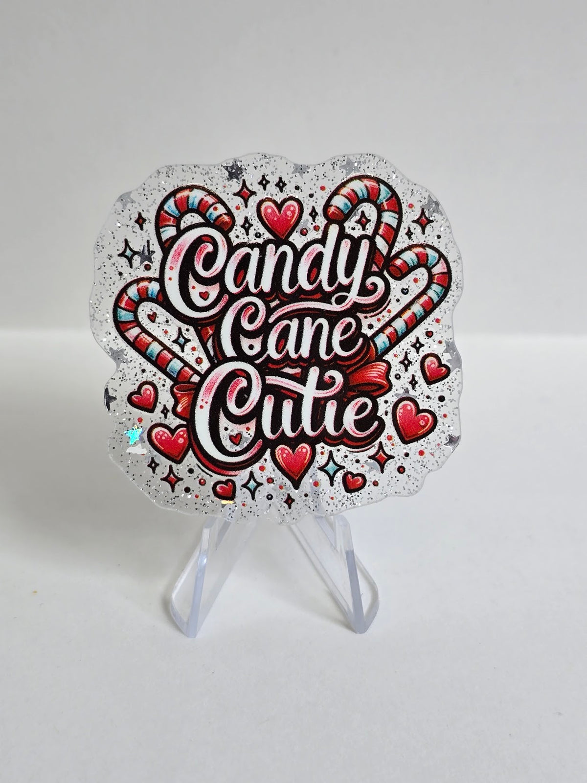 Acrylic Glitter Flatbacks - Candy Cane Cutie