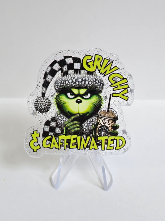 Acrylic Glitter Flatbacks - Grinchy And Caffeinated