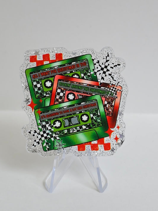 Acrylic Glitter Flatbacks- Christmas Cassette Tapes