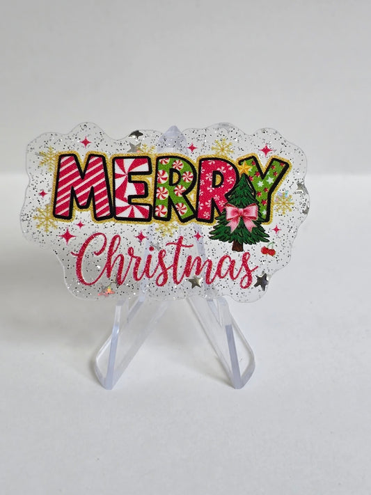 Acrylic Glitter Flatbacks - Merry Christmas