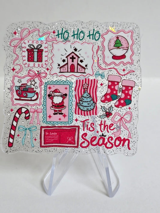 Acrylic Glitter Flatbacks -HO HO HO Tis The Season