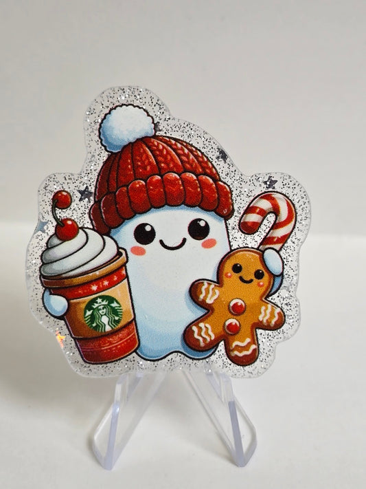 Acrylic Glitter Flatbacks - Christmas Ghost