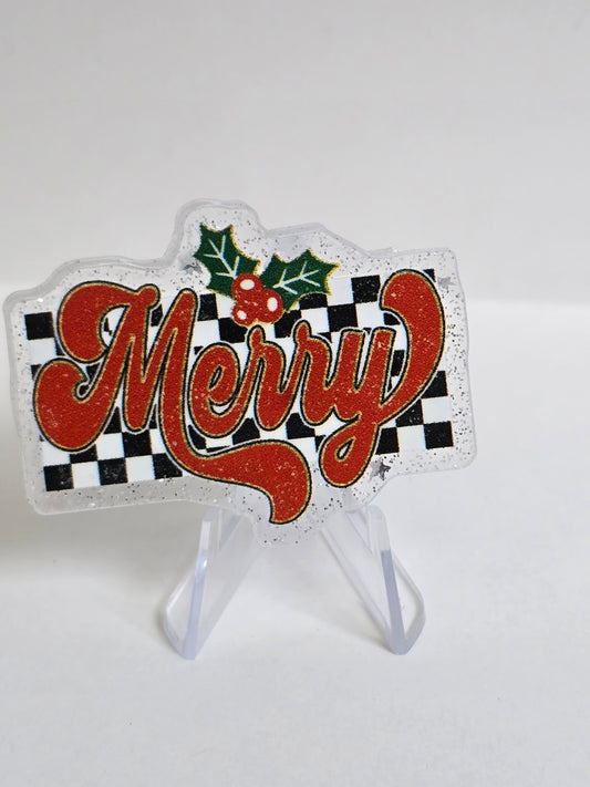 Acrylic Glitter Flatbacks - Merry